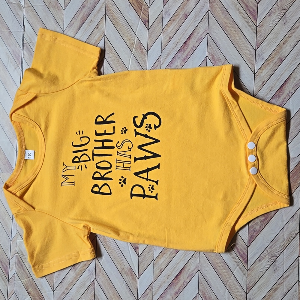 "My Big Brother Has Paws" Baby Yellow Onesie Gender Neutral Puppy Lover Gift
